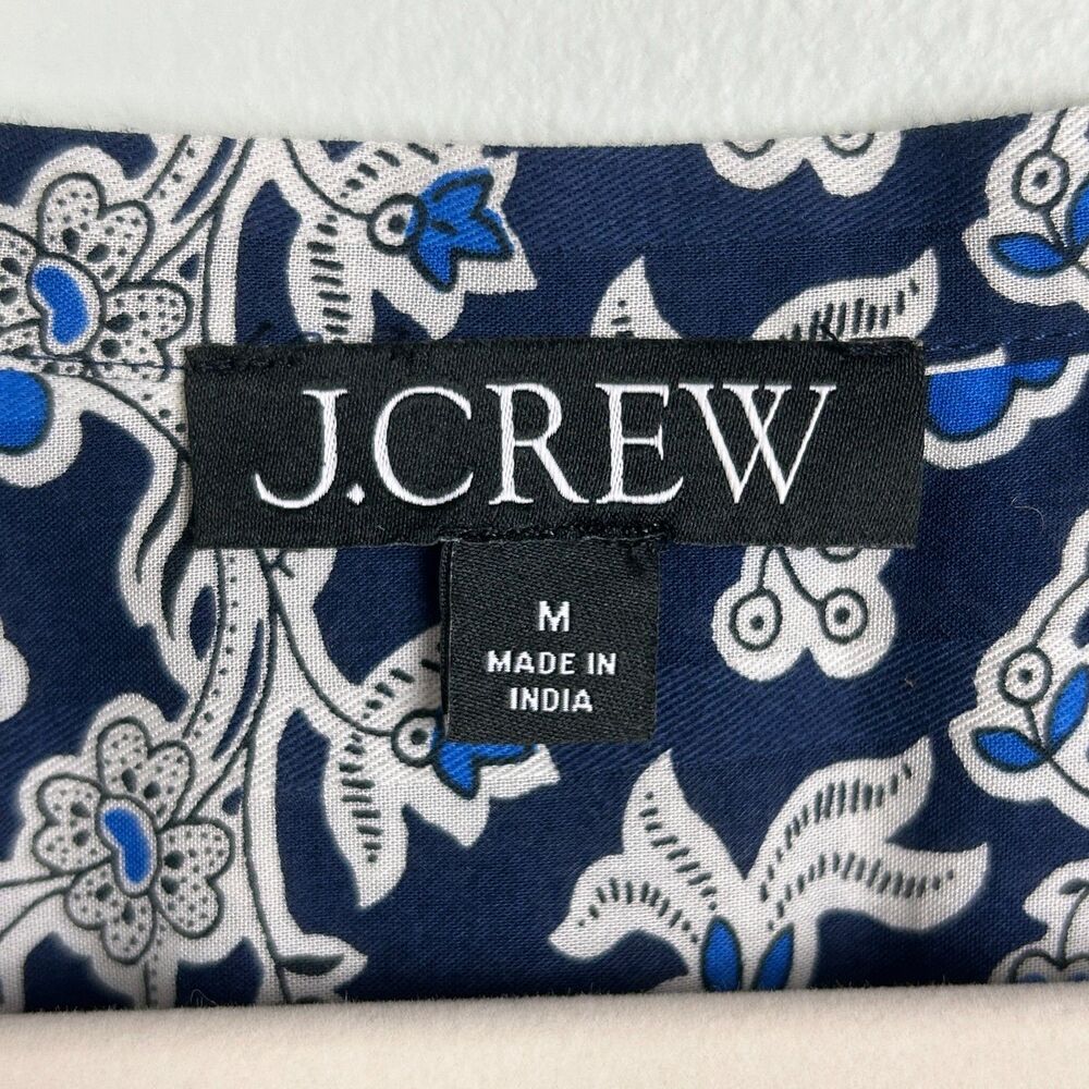 J.Crew V Neck Tie Top Floral Cotton Blend Dobby Blue Floral Long Puff Sleeve M - Picture 12 of 14